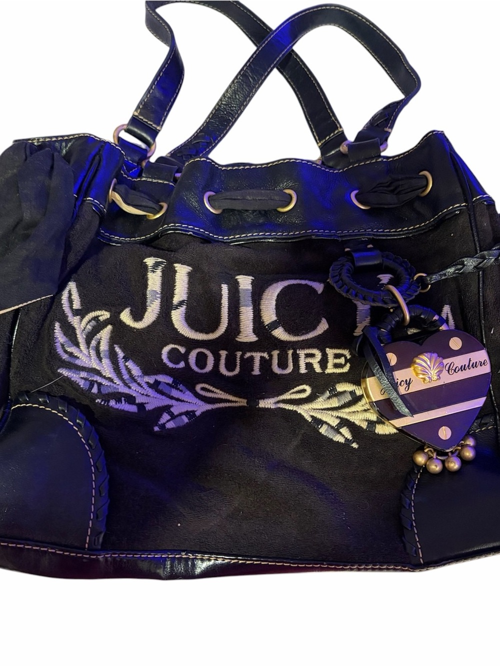 Juicy Couture Black Logo Tote with Heart Charm